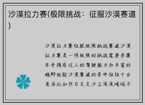 沙漠拉力赛(极限挑战：征服沙漠赛道)